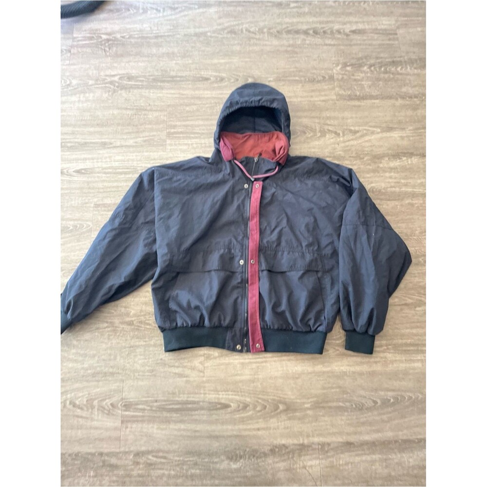Pacific Trail Vintage Windbreaker Jacket Mens XL Black Burgundy Hooded Nylon